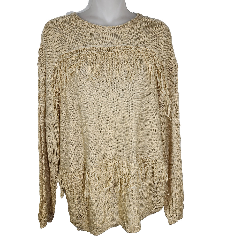 143 Story By Lineup Sweater Womens Large Fringe Tasseled Open Knit Boho Pullover